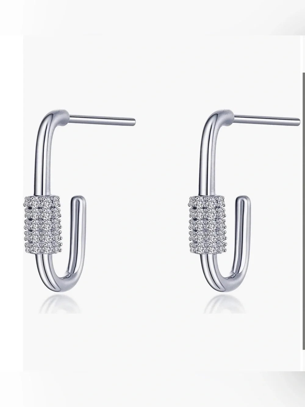 Crystal-Embellished Silver Open Hoop Earrings - Women Jewelry